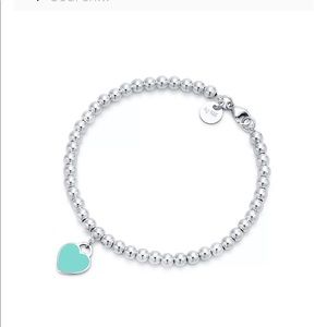 Tiffany Blue Heart Tag Bead Bracelet Sterling Silver